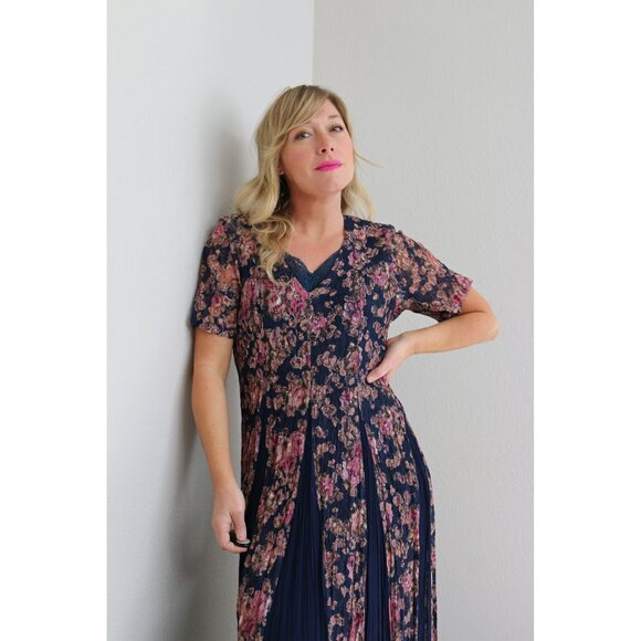 1990's Vintage Nostalgia Crinkle Floral Indian Rayon Dress Women's SM to MD 90s - Picture 4 of 10